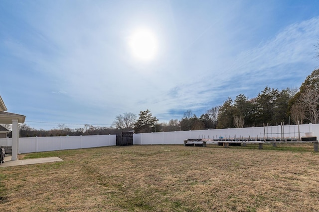 view of yard with a patio area and a fenced backyard