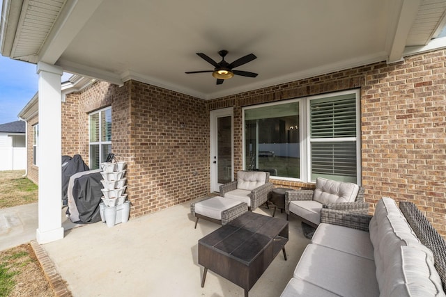 view of patio / terrace featuring a ceiling fan and outdoor lounge area