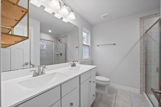 bathroom featuring a stall shower, visible vents, and a sink