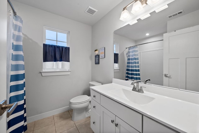 bathroom featuring toilet, baseboards, visible vents, and tile patterned floors