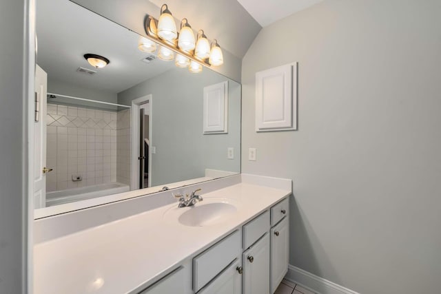 full bath featuring baseboards, visible vents, and vanity