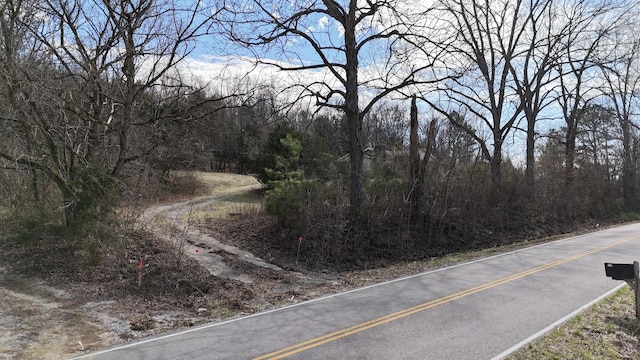 view of road with a forest view