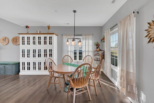 dining room with visible vents and dark wood finished floors