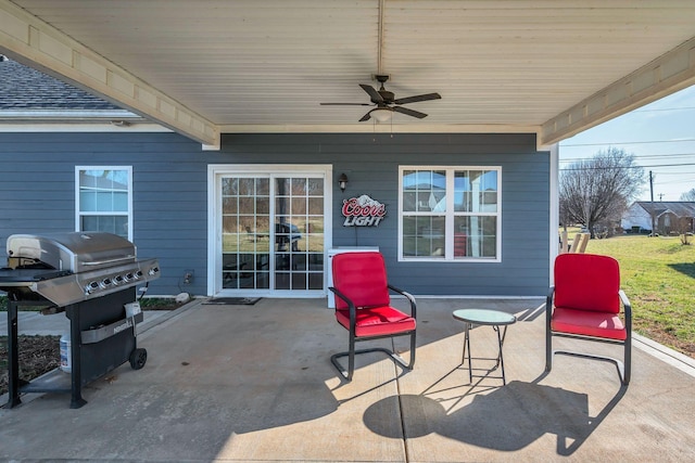 view of patio featuring ceiling fan and area for grilling