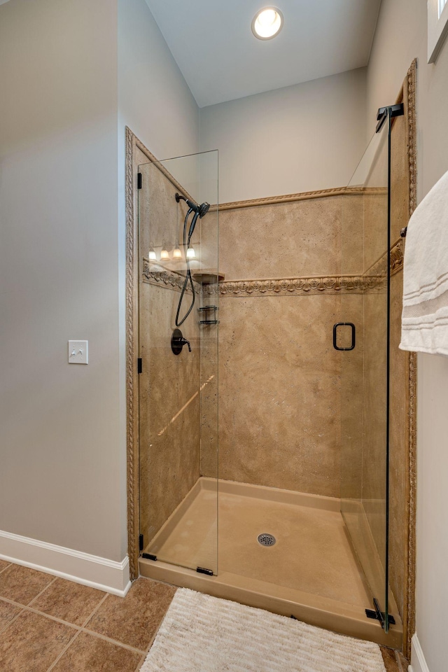 305 Seven Springs Way Unit 401, Brentwood, TN 37027 - full bath featuring a stall shower, tile patterned flooring, and baseboards
