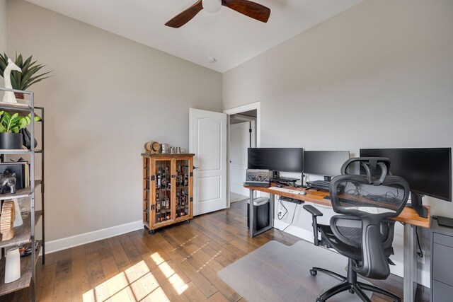 305 Seven Springs Way Unit 401, Brentwood, TN 37027 - office featuring a ceiling fan, lofted ceiling, baseboards, and hardwood / wood-style flooring