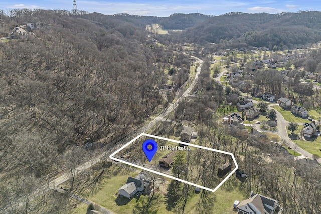 bird's eye view featuring a view of trees