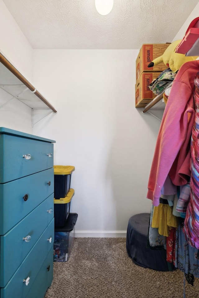 walk in closet with carpet