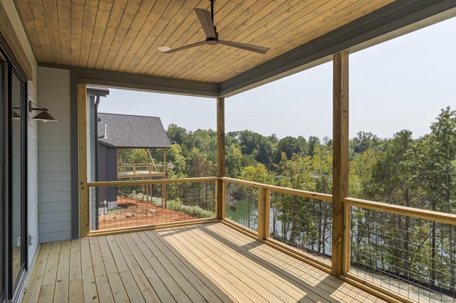 wooden terrace featuring ceiling fan