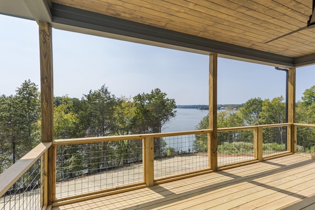 wooden terrace with a water view