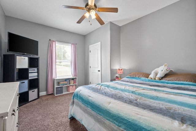 bedroom with carpet floors and a ceiling fan