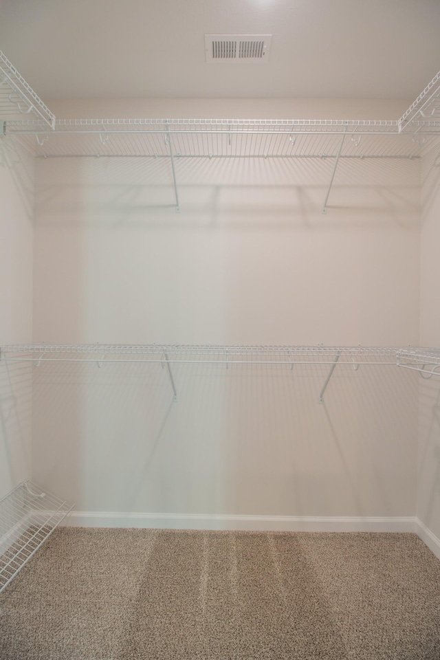 walk in closet featuring visible vents and carpet flooring