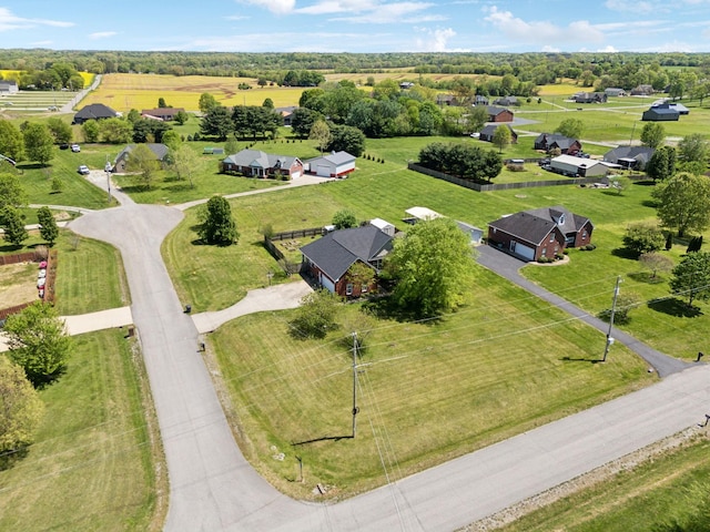 birds eye view of property with a rural view