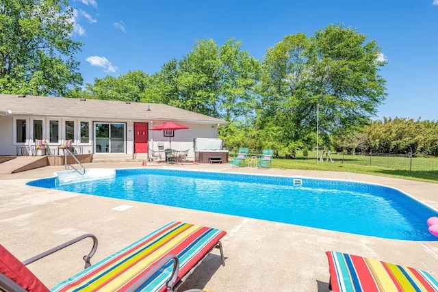 view of pool with a fenced in pool and a patio