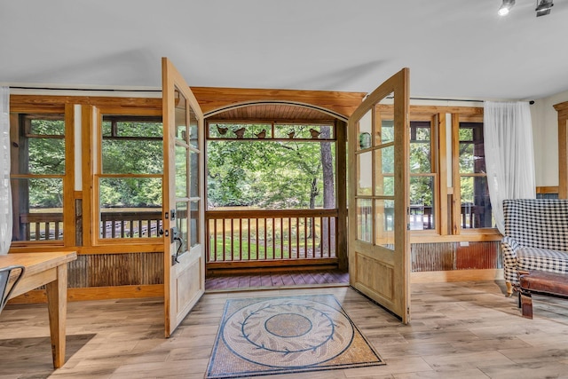 doorway to outside featuring light wood-style floors