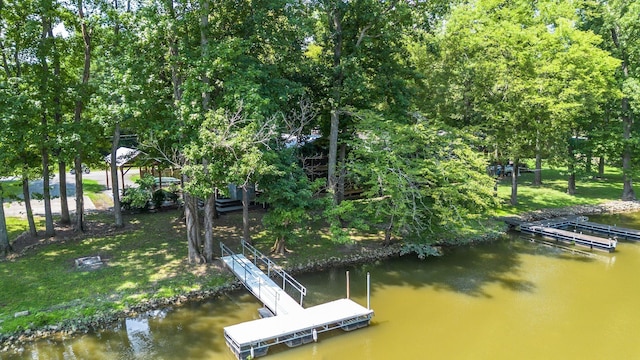 view of dock with a water view