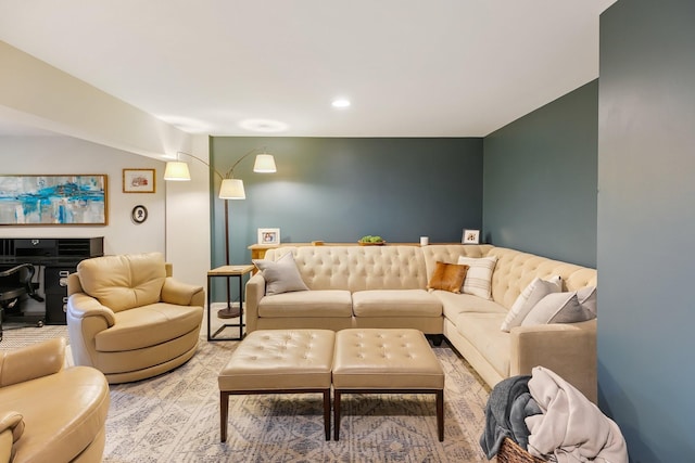 living area with recessed lighting