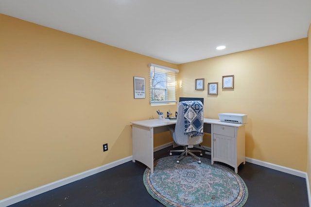 home office with baseboards and recessed lighting