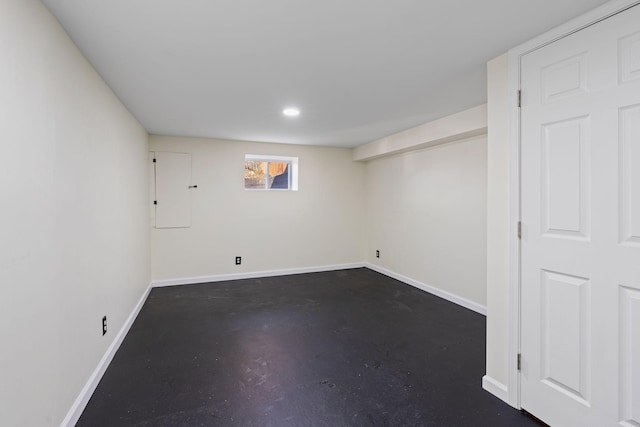 below grade area featuring recessed lighting and baseboards