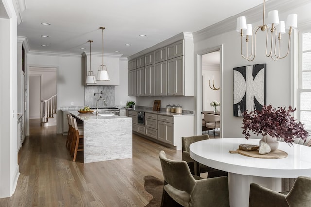 5042 Hill Place Dr, Nashville, TN 37205 - kitchen with a sink, ornamental molding, and gray cabinets