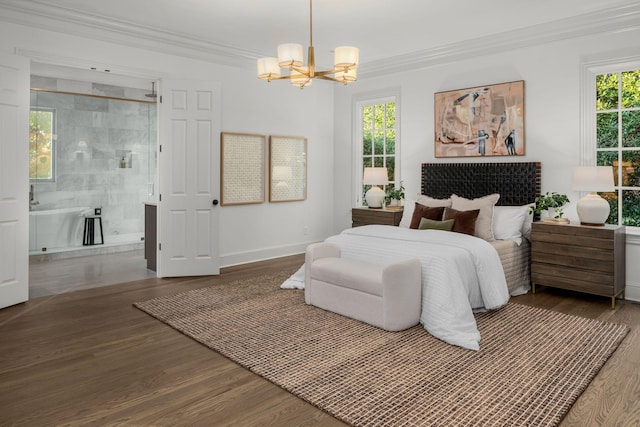 5042 Hill Place Dr, Nashville, TN 37205 - bedroom with a notable chandelier, baseboards, crown molding, and wood finished floors