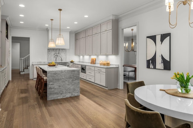 5042 Hill Place Dr, Nashville, TN 37205 - kitchen with ornamental molding and dark wood finished floors