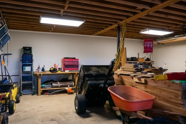 garage featuring a workshop area