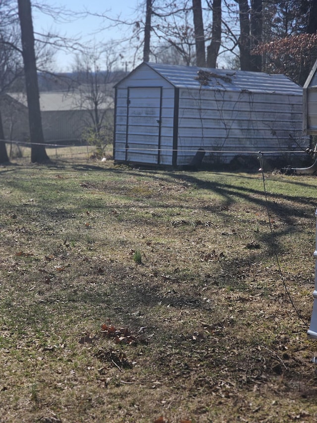 view of yard featuring an outdoor structure and a storage unit