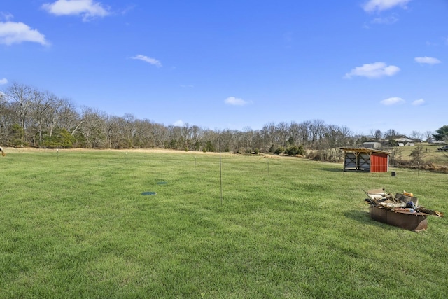 view of yard featuring an outbuilding and a rural view