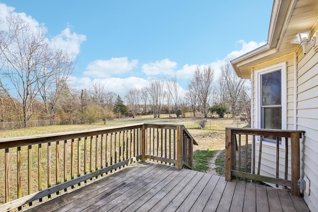 wooden terrace featuring fence