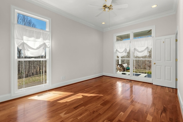 spare room featuring ornamental molding and a healthy amount of sunlight