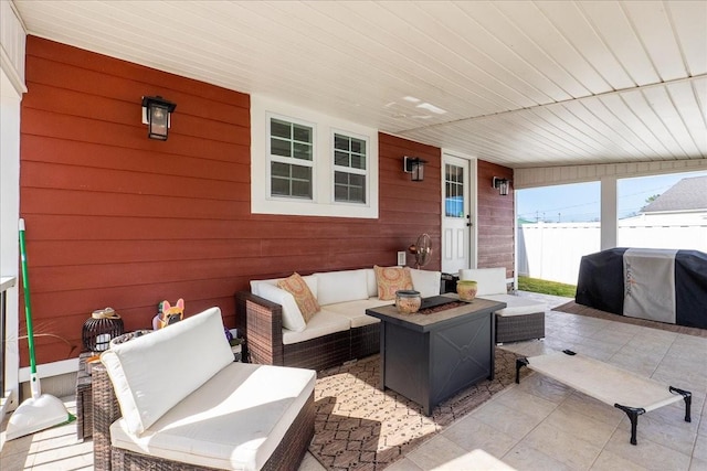 view of patio featuring a grill and an outdoor living space