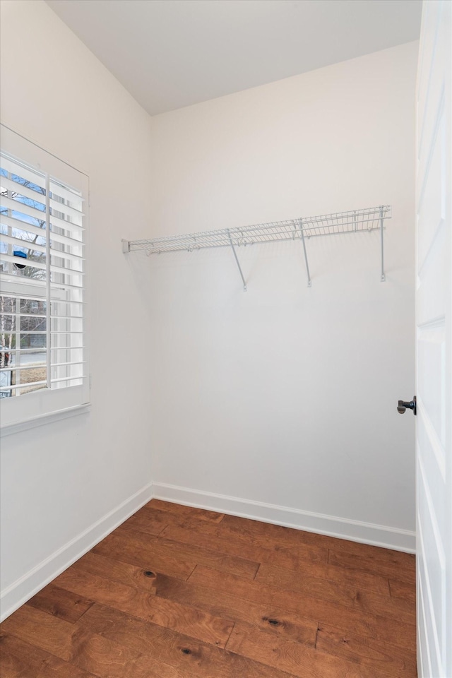 walk in closet with hardwood / wood-style flooring