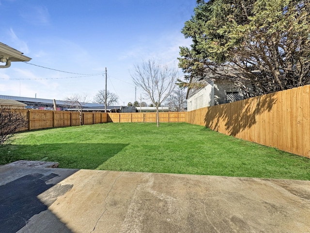 view of yard with a fenced backyard