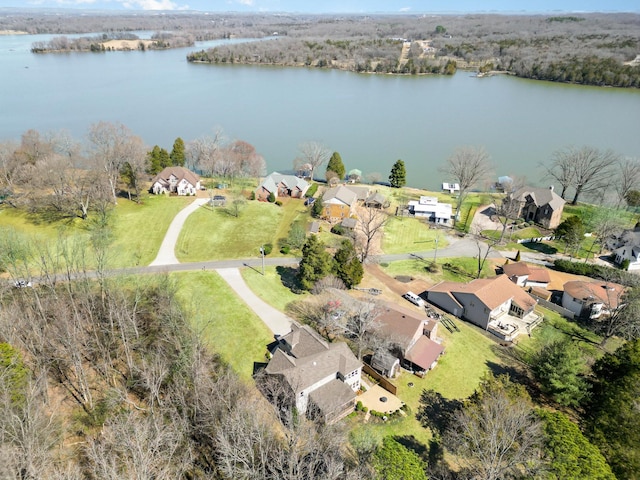 aerial view with a water view and a residential view