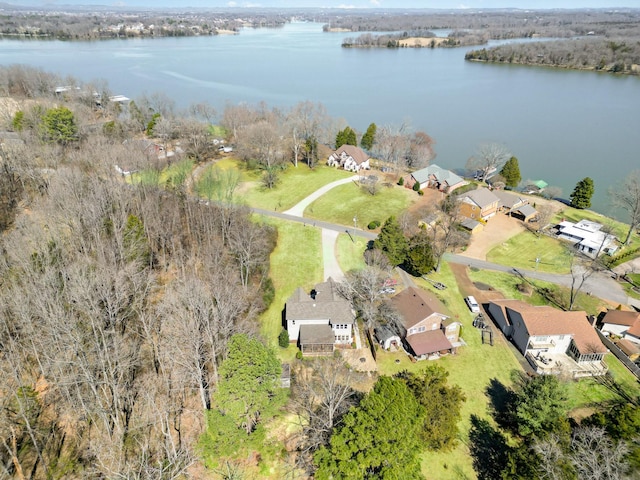 aerial view featuring a residential view and a water view