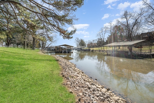 view of water feature with a boat dock