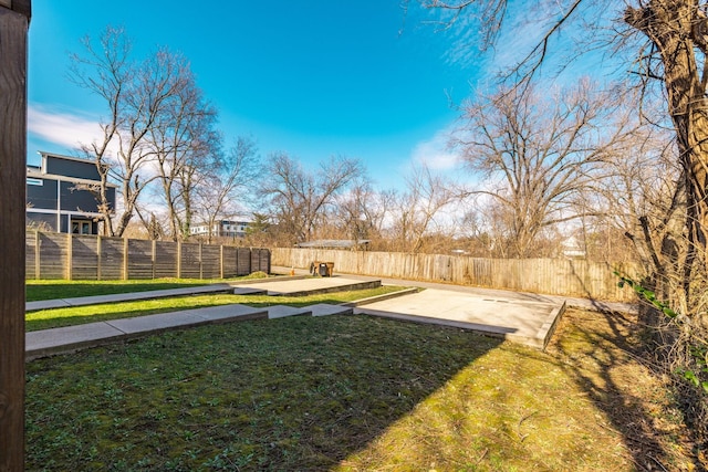 view of yard featuring a patio area and a fenced backyard