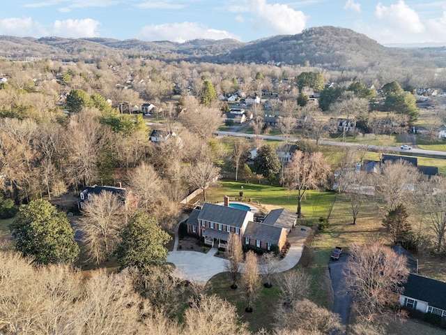 bird's eye view with a mountain view