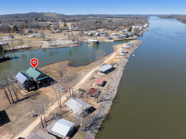 aerial view featuring a water view