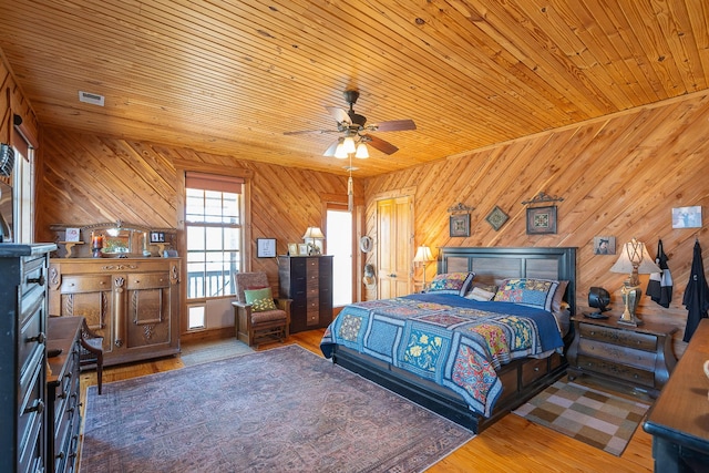 bedroom featuring wooden ceiling, wood finished floors, and visible vents