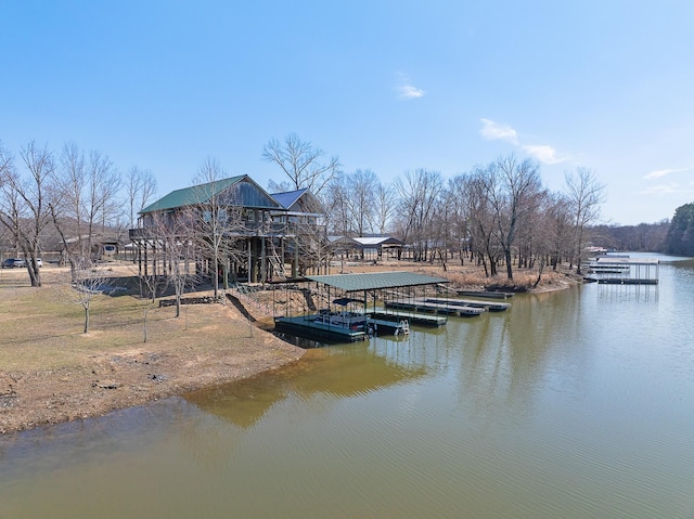 dock area with a water view