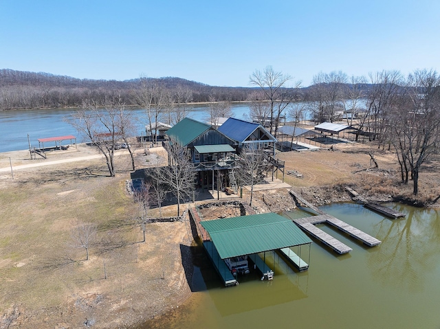 aerial view with a water view