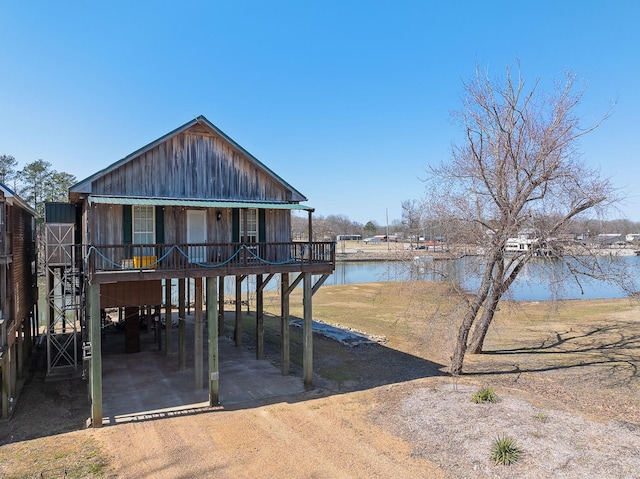 exterior space featuring a water view