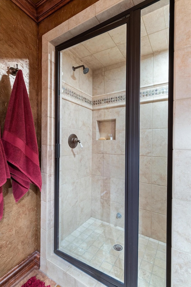 bathroom featuring a shower stall