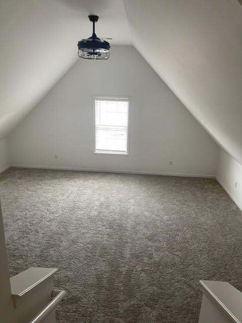 bonus room with lofted ceiling and carpet flooring