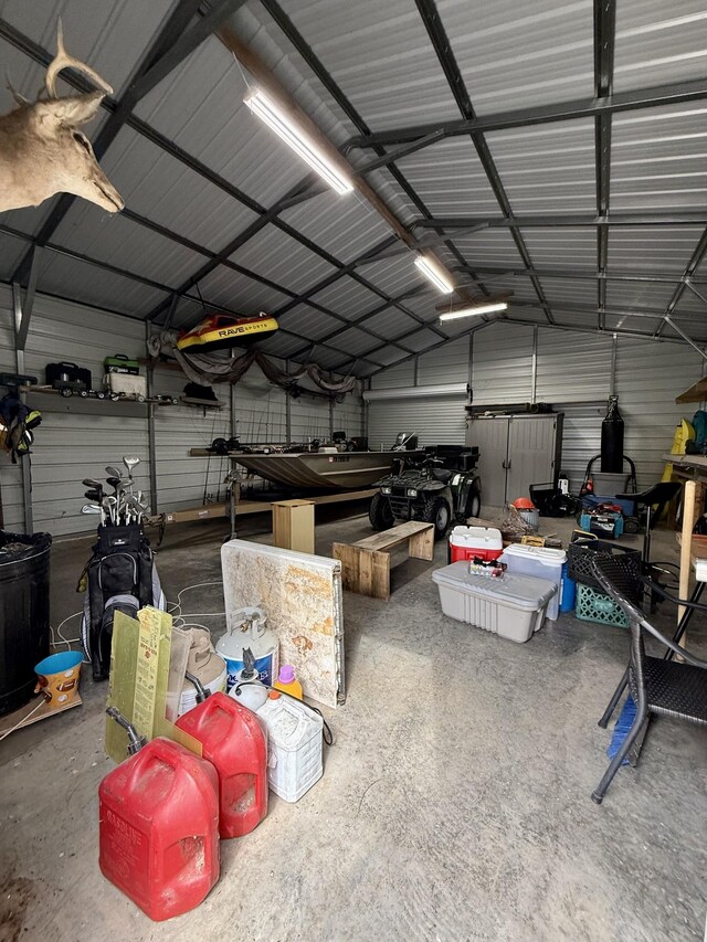 garage with metal wall