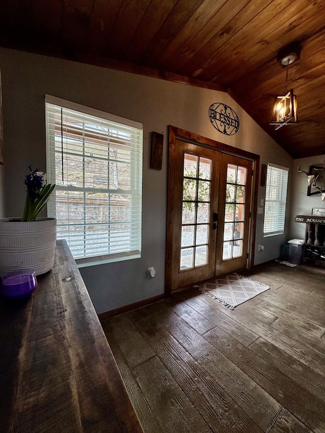 doorway to outside with dark wood-style floors, plenty of natural light, and french doors