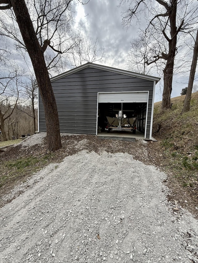 view of detached garage