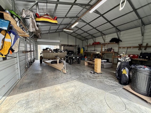 garage with metal wall